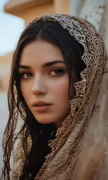 an asian woman with a veil on her head