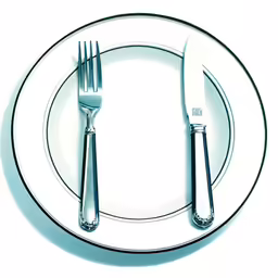 there is a white plate and two silver forks