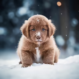 a puppy that is standing in the snow