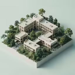 a rendering of a modern architecture style mansion with trees surrounding it