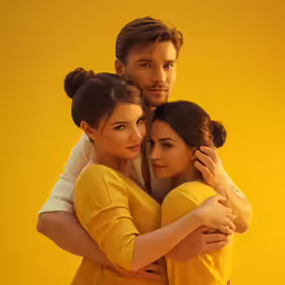 a young woman hugging her mother and father