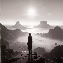 a person is looking at the clouds on a hill
