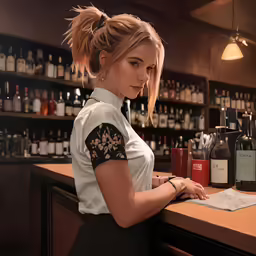 a young woman standing at the bar working