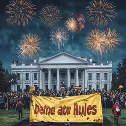 fireworks illuminate the state house as a crowd stands outside