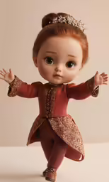 a doll with hair dressed in red is standing in a stance