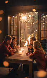 group of friends enjoying tea and cake in a cozy living room
