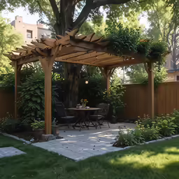 an outdoor area with patio furniture, and landscaping