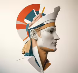 a white man wearing a red, blue and yellow hat and a white mask