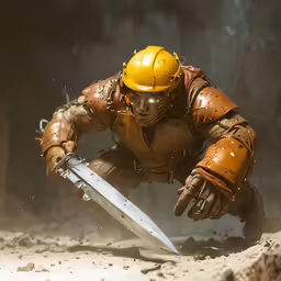 a close up of a person with a sword