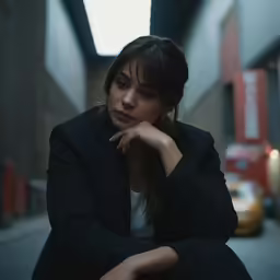 the woman sitting down has her hand under her chin