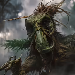 a creepy looking creature from outerworld with a tree behind him