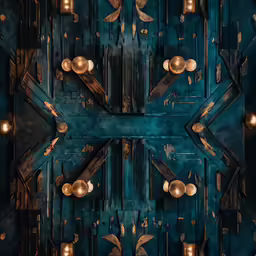 an overhead view of metal, and decorated with brass lights