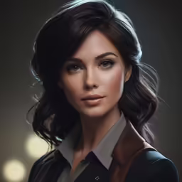 a woman with a black coat and a gray shirt