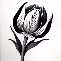 a drawing of a flower in a black and white pen
