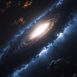 a space station is shown with bright lights