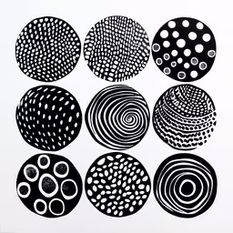 a paper drawing shows different types of circles,black and white art with lots of dots on it