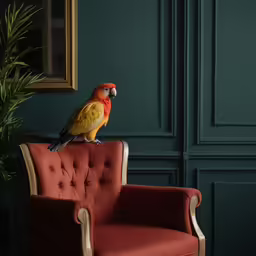 a bird is sitting on an old chair in the dark