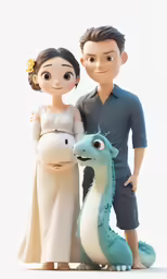 a toy figurine with the baby next to a plastic dragon