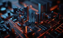 an artistic image of a large city in 3d