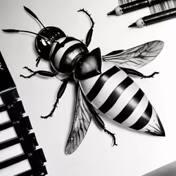 a pencil drawing of a beetle sitting on top of a desk