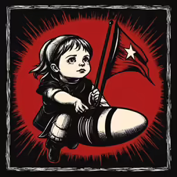 a drawing of a little girl holding a flag