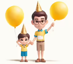 the two boys wearing party hats holding hands with one another