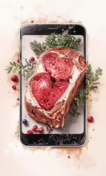 some meat on a plate with red and green vegetables