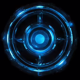 a circular object that resembles lights and a blue center