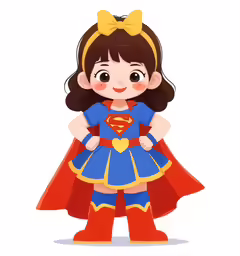 a cartoon girl dressed in superman costume