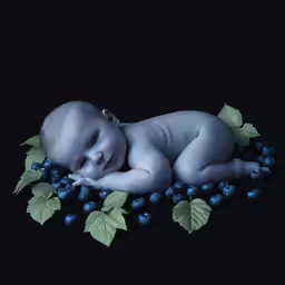 a baby in a bunch of leaves and berries