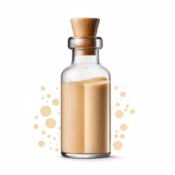 an empty glass bottle with brown colored liquid inside