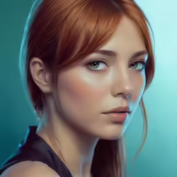a digital painting of a young girl with blue eyes and sleek hair