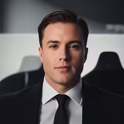 a man in black suit and tie wearing a suit