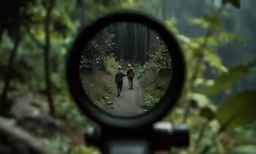 a pair of people are walking down the road, in the mirror