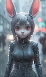 an animated figure in the rain holding umbrella