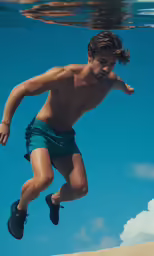 a man is underwater in the water