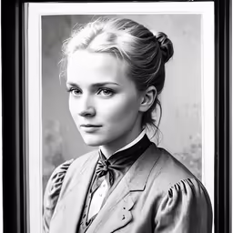 black and white photograph of young woman in bow tie