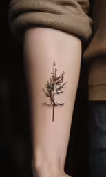 a single line tree tattoo design on the right arm