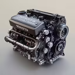 the engine of a large black and white car