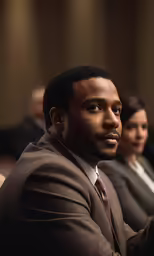 a black man wearing a tie and a suit in a courtroom