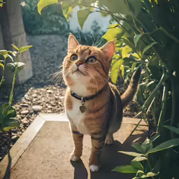 an orange and white cat with a bell around its neck