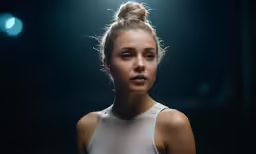 a beautiful woman in a white top looking into the camera