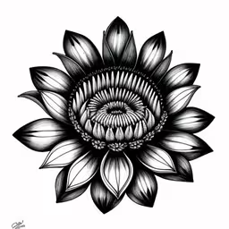 a flower drawing in black ink,a flower that has been drawn in black and white