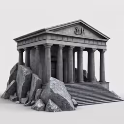 a small building sitting on top of a rock with a staircase