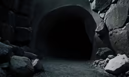 the dark is dim at the end of a mountain tunnel