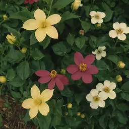two red and yellow flowers that are next to each other