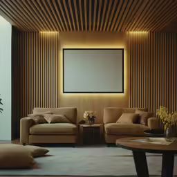an elegant living room with a wide screen