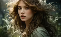 a woman in white is holding her hair down