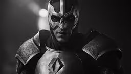 a guy in armor on a stage