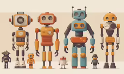 a number of different robot figures near one another